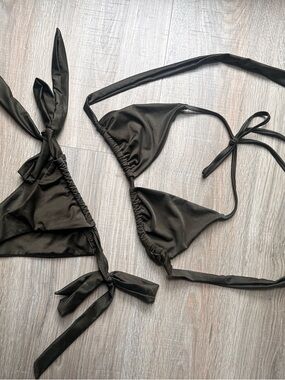 Classic Black Tie-Side Triangle Bikini Top Set